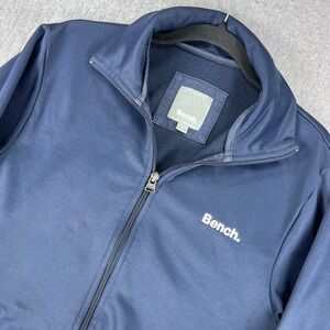 Bench Track Jacket men Small Navy Blue Full Zip Fleece Lined Logo BMEA0830W
